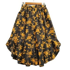 Floral High-Low Ruffle Skirt Black Gold Whimsigoth Cottage Core Large US 8/10